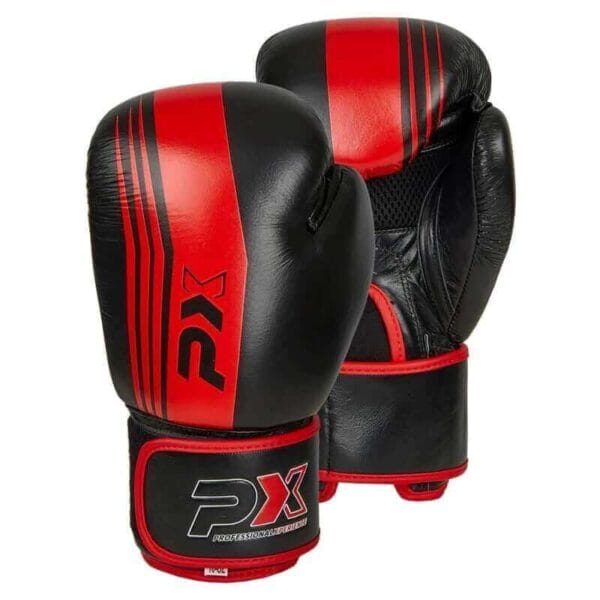 Boxhandschuhe Echtleder schwarz rot von der Profimarke PX