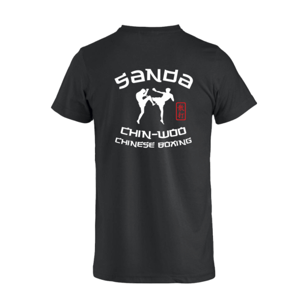 Ein schwarzes T-Shirt mit der Aufschrift „Sanda Chinese Boxing“.