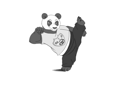 Panda im Kids Kung Fu macht einen Kick