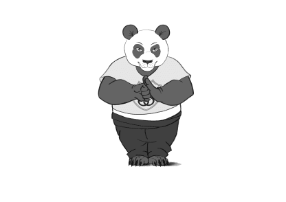 Kung Fu Panda im Kinder Kung Fu macht eine Verbeugung mit gefalteten Händen