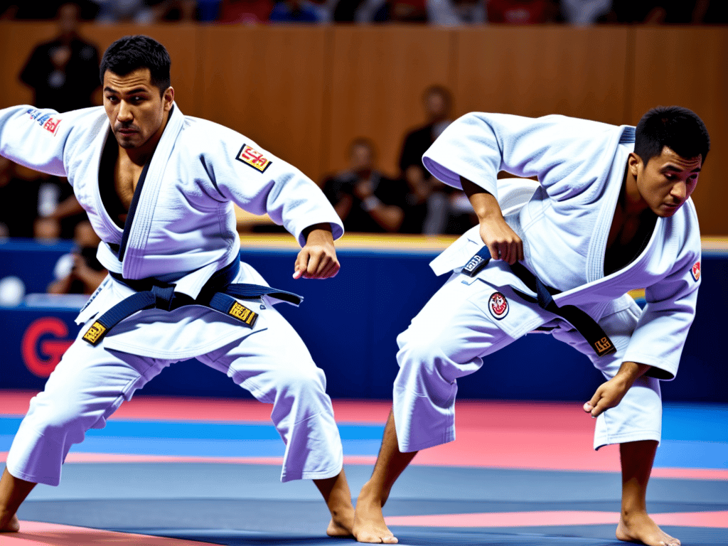 Zwei Judoka die den Griff-Halt am Partner verloren haben